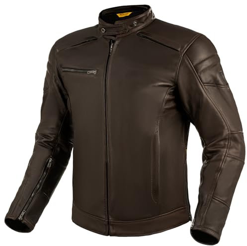 SHIMA BLAKE Motorradjacke Herren - Premium Biker-Lederjacke Belüftet mit Rücken, Schulter und Ellbogen Protektoren, verstärkte Doppelnähte (Braun, S)