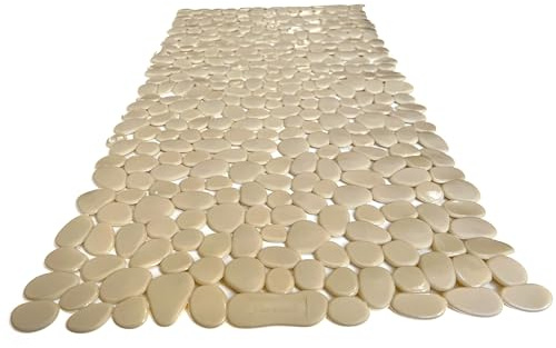 TIKE SMART “Pebbles” Non-Slip Bathtub/Shower Mat 27.5”x14” Rectangular, Non-Toxic, Safe, Clean, Machine-Washable, Superior Grip & Drainage, Vinyl, for Smooth Floors ONLY, Opaque Light Brown