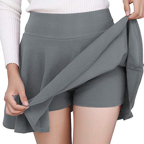 DJT Damen Mädchen Basic Solid Dehnbaren Informell Mini Skater Rock mit Shorts