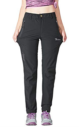 donhobo Damen Outdoorhose Winddicht Wasserdicht Wanderhose Sommer Schnell Trockend Camping Funktionshose Trekkinghose (Schwarz,XS)