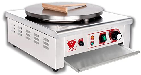 Beeketal 'BC40-1' Gastro Crepes Maker mit Ø 400 mm Gusseisen Crepesplatte, 50-300 °C stufenlos einstellbar, Profi Crepiere im Edelstahl Gehäuse mit extra Schublade