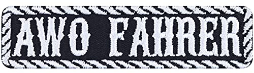 AWO FAHRER Aufnäher/Aufbügler DDR Biker Patch Motorrad Bügelbilder Old school Geschenk für Motorradfahrer DIY Applikation für Lederjacke/Weste/Jeans/Motorradkoffer | 100x25mm
