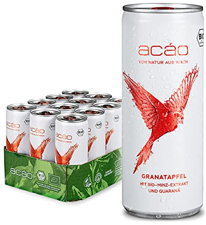 acáo Granatapfel-Minze, Bio-Erfrischungsgetränk mit Guaraná (12 × 250 ml Dose) – die gesunde Alternative zu Energy Drinks – kalorienarm, bio & vegan