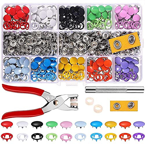 MMOBIEL Lot de 200 boutons pression en acier inoxydable avec 4 couleurs différentes, pince perforatrice pour cuir, têtes métalliques 12 mm, marteau inclus