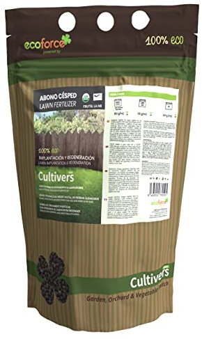 CULTIVERS Bio-Rasendünger 1 Kg. Dünger pflanzlichen Ursprungs, vegan, granuliert, langsame und kontrollierte Freisetzung mit NPK 8-1-5+74% M.O. und Huminsäuren. Huminsäuren