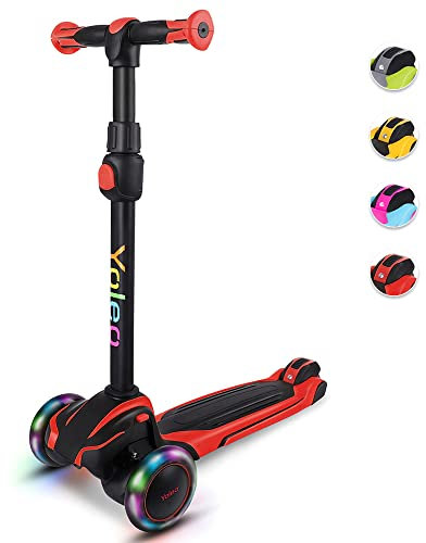Yoleo Kinder Roller ab 3 Jahre, Kinderscooter mit LED Leuchtenden Räder, Dreiradscooter 4 Höhenverstellbare für Jungen & Mädchen im Alter von 3-12 Jahren, Schwarz