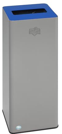 VAR | Wertstoffsammler QUADRO | 70 l | aus Stahl mit Klemmring | silber/blau