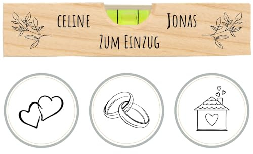 HOFMEISTER® Mini-Wasserwaage Gravur Name Motiv - für Bilder, Möbel & Fußboden, Geschenk für Hausfrieden Einzug Umzug Richtfest Geburtstag, Maurerwaage, 15 cm