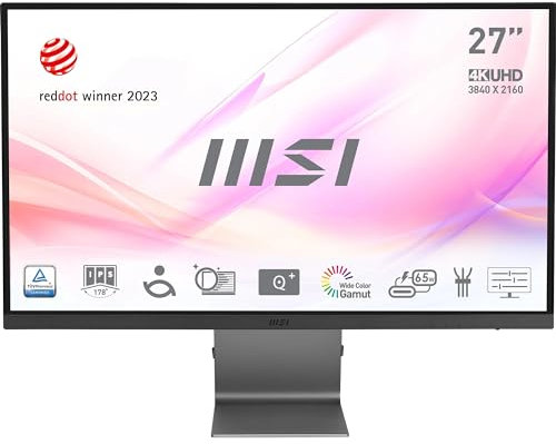 MSI Modern MD271UL Écran Professionnel 27 4K UHD - Dalle IPS, 3840x2160, 60Hz, Confort Oculaire, Gamme de Couleurs 99% DCI-P3 / 139% sRGB - HDMI 2.0b, DisplayPort 1.2a, USB Type-C