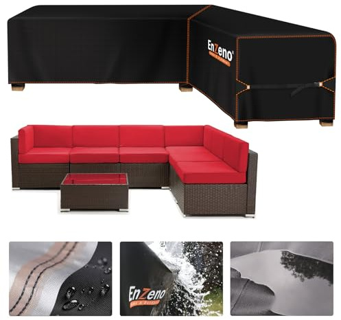 Enzeno Housse pour canapé d'angle de jardin en forme de L imperméable en tissu Oxford 420D avec ruban adhésif imperméable (286 x 222 x 87 cm) - côté gauche