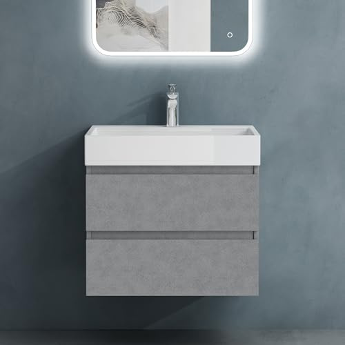 doporro Badmöbel-Set Unterschrank 60cm Waschbecken Ablaufgarnitur | Wandhängendes Badmöbel-Set mit Waschbecken, Ablaufgarnitur – kompakt & stilvoll 60x38x56cm Silber Verona