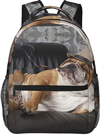Mignon Bouledogue Avec Cigare Et Verre De Cognac Sac À Dos Décontracté Élé Pour Les Femmes Sacs À Dos Pour Ordinateur Portable Personnalisés Avec Plusieurs Poches Sac À Dos Pour Ordinateur Pour