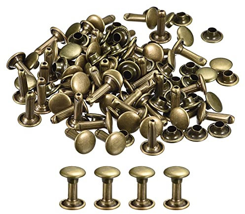QUARKZMAN 50 Set Leder Nieten 8mm Runde Nieten Hohlnieten Doppelt Kappe Nieten 12mm Höhe Metall Nieten Niete für Leder Handwerk Reparatur DIY Geldbeutel Gürtel Taschen Schuhe Bronzeton