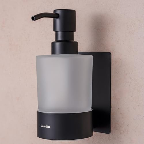 Dolvhin Väggdispenser för tvål utan borrning | frostat glas | manual | rostfritt stål och väggfäste | Klistra in
