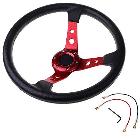 Volante Sportivo Auto,Volante A Calice Volante sportivo universale da 4 pollici PVC. Ruote sterzanti auto da corsa in pelle Decorazione (Color : Red)
