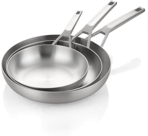 Yeksum Dreilagiges Edelstahl-Bratpfannen-Set, 8+10+12, Induktionspfanne, Spülmaschinen- und Ofenfest, Kompatibel mit allen Herdarten (Abnehmbarer Griff)