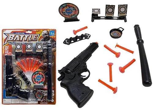 Polizeikit mit Revolver, Pfeilen und Schlagstock/Scheiben | Spielzeugwaffe für Kinder - Ungefährliche und lustige Spielzeugpistole