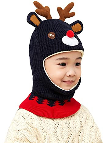 XIUH Kinder Wintermütze Schals Ohrenklappe Jungen Mädchen 2 In 1 Kleinkinder Beanie Kinderschal Winter Mädchen Strick Mützen Und Schal Winter Mützen Mädchen 2-6 Jahre