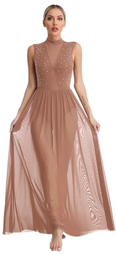 iiniim Vestido de Danza Ballet Lírico para Mujer Maillot de Patinaje Artistico Vestido Brillante Ropa de Danza Contemporánea Traje de Baile Moderno Actuacion B Rosa S