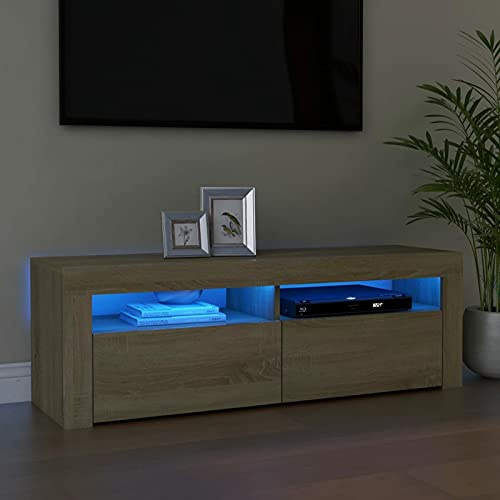 NITCA Mobile Porta TV con Luci LED, Mobile Televisore Soggiorno, Mobiletto TV con 2 Ripiani e 2 Scomparti, Mobile TV, Rovere Sonoma 120x35x40 cm