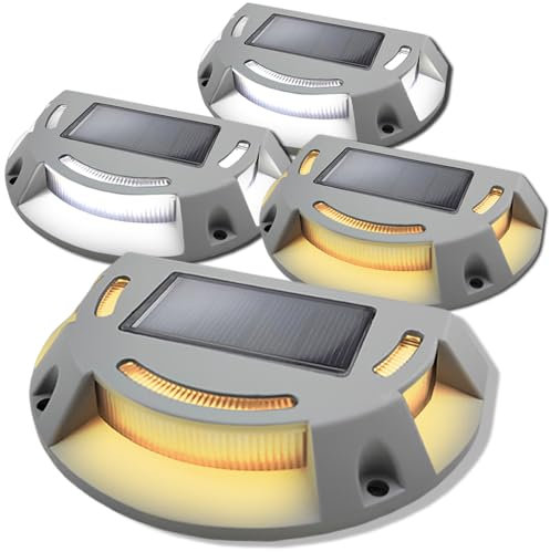 kpslucerna Luci Solari da Pavimento per Esterni Confezione da 4, Luci da Percorso a LED Lampade Solari da Giardino in Lega di Alluminio con Sensore di Luce per Passerella del Patio Ponte di Legno