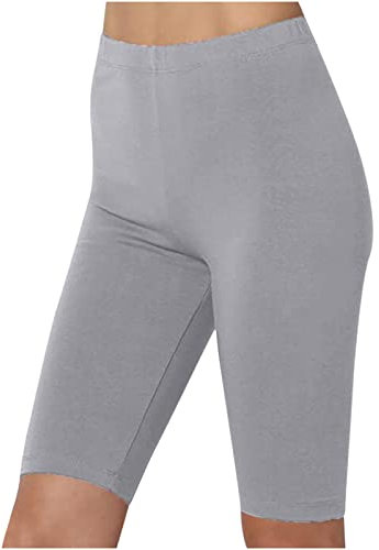 Yoga-Shorts für Damen, Bauchkontrolle, hohe Taille, Po-Heben, nahtlos, Yoga-Leggings, Fitness, Laufen, Fitnessstudio, Damen, einfarbig, knielang, Sporthosen für Damen, UK-Größe, grau, L