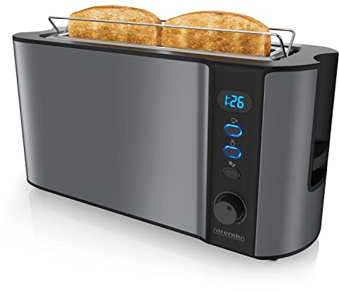 Arendo - Grille-Pain Automatique Design Moderne - fente longue - 1000W - 7 niveaux réglable - fonction décongélation - réchauffe viennoiseries plateau à miettes - Cool Grey Noir