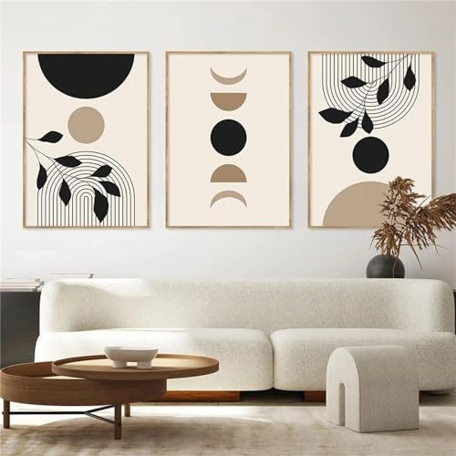 Trayosin Moderne Poster Set 3 Stück Abstrakt Kunstdruck Bilder Wandbilder Wanddeko Wohnzimmer & Schlafzimmer Boho Deko- ohne Bilderrahmen (50x70cm,Schwarz)