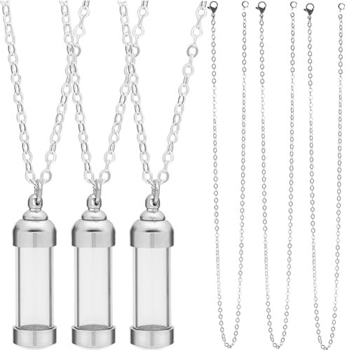 SUNNYCLUE 1 Box DIY 5 Sets Vial Necklace Making Kit Glass Vial Pendant Screw Bottle Caps Small Wish Bottle Hourglass Memorial Keepsake Cremation Ashes Holder Memory Container for Jewellery Making Kits
