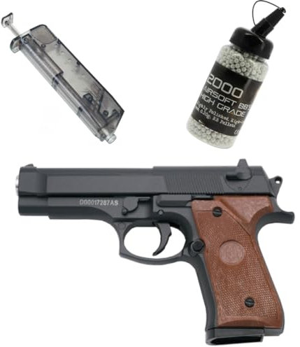 Softair Pistole Vollmetall Set mit 2000 BB Kugeln + Speedloader 90 Schuss < 0.5 Joule 0,6mm Airsoft integrierter Hop-Up Waffe ab 18 Jahre Federdruck Erbsenpistole im Maßstab 1:1 G22N Gun inkl.