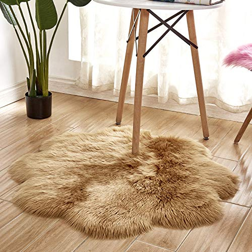 YUGWNN Khaki Teppich Bettvorleger Flausch Fell füR Sofa,Waschbar Dekofell Kunstfell Sitzfell,BlüTendurchmesser 50cm/19,7in