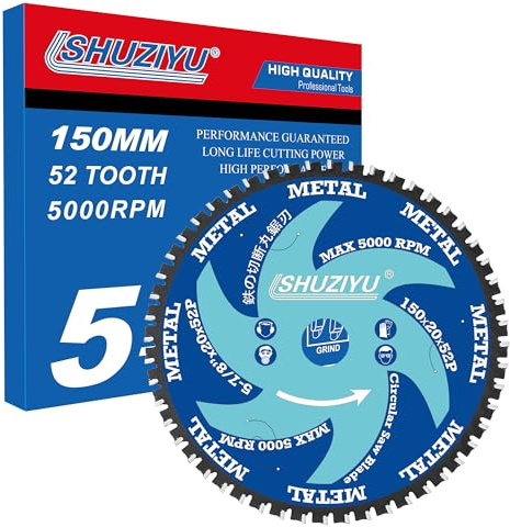 LSHUZIYU 5-7/8”(150mm)-52T, Metal Cutting Circular Saw Blade, Arbor 20mm with 5/8-10mm Washer. Compatible with Cordless Saw, Ferrous Metal, Steel Iron Bar, Sheet, Angle Cutting | Arbor 20mm with 5/8-10mm Washer. Compatible with Cordless Saw, Ferrous Metal, Iron Bar, Sheet, Angle Cutting