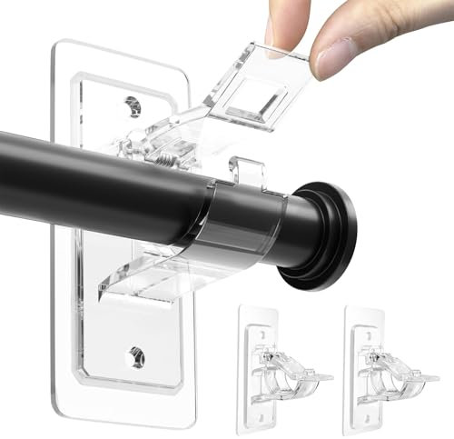 BelleVive 2er-Pack Gardinenstangenhalterungen ohne Bohren, selbstklebende Gardinenstangenhalter aus PET, verstellbare, nagelfreie Gardinenstangenhaken für Badezimmer und Wohnzimmer