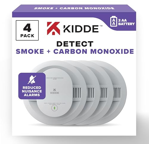 Kidde Smoke and Carbon Monoxide Detector, AA Battery Powered with LED Status Lights, 85 dB Alarm, 5 inches, 30CUDR, 4 Pack