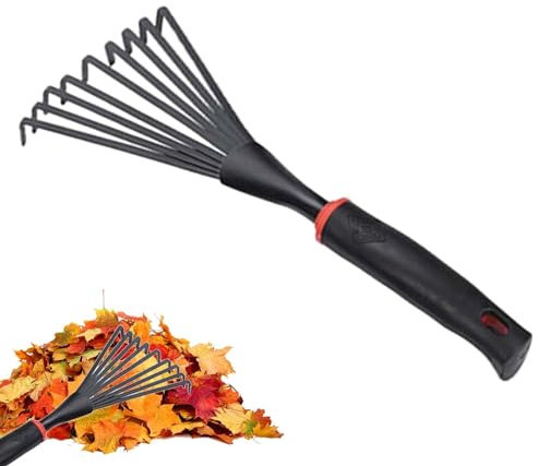 JINGLING Rastrello a mano, rastrello da giardino in metallo a 9 denti, strumento per rastrello, strumento per rastrello per scaldare il pacciame, il giardinaggio e allentare il suolo