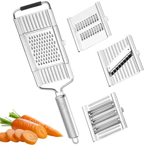 4 in 1 Multipurpose Vegetable Slicer Set, Multi Purpose Handheld Vegetable Slicer and Cutters, Stainless Steel Vegetables Cutter with 4 Interchangeable Blades for Salad Fries Chips and All Vegetable