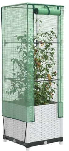 Xichuzi Hochbeet mit Gewächshaus-Aufsatz Rattan-Optik 40x40x139 cm, Palettenrahmen, Hochteich, Gemüsebeet, Kräuterregal Balkon, Blumenbeet, Kräuterspirale, Tomatenbeet, Pflanzhochbeet - 4015841