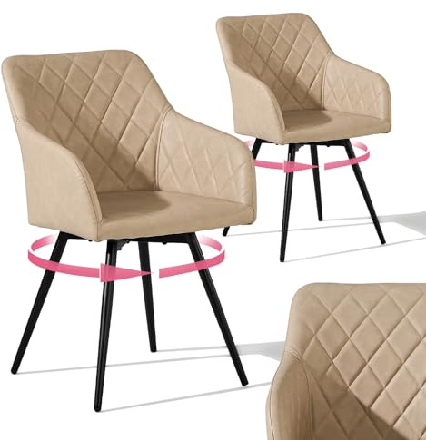 CLIPOP Esszimmerstühle Drehbar 2er Set mit Armlehne, Kunstlelder Polsterstuhl Gepolstert Sitz Küchenstuhl Drehstuhl Armlehnenstuhl für Esszimmer Wohnzimmer Büro (Kunstleder Beige, 2er Set)