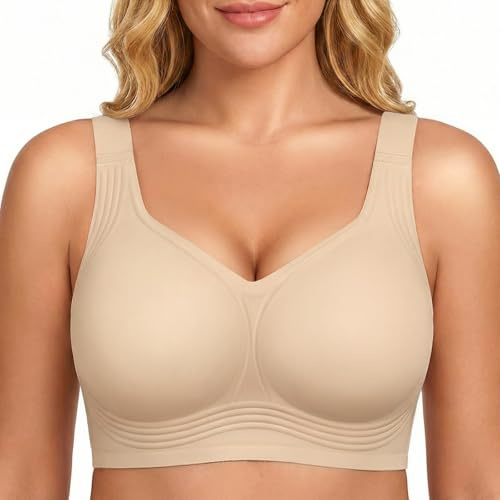 KeepMyself Women Supportive Wireless Bra Push Up Full Coverage Seamless Bra Comfortable No Underwire Everyday Bra with Padded Nude X