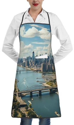 Penthouse View Over New York Manhattan Erwachsene Taschenschürze Chef Küche Grillen Kochen Professionelle vielseitige Smock Lock Edge Schürze, weiß, One size