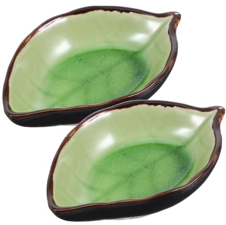 Homoyoyo Leaf Shaped Ceramic Spoon Holder Set of 2 Compact Kitchen Utensil Rest for Coffee Spoons and Small Cooking Tools Nature Inspired Modern Farmhouse Decor 4.3 X 2.7 X 1.1 Inches