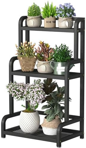 Estante de esquina para flores - Estante de escalera 3/4 nivel - Unidad de almacenamiento, soporte para plantas sala estar Estante industrial plantas - Estante de esquina negro almacenamiento plantas(