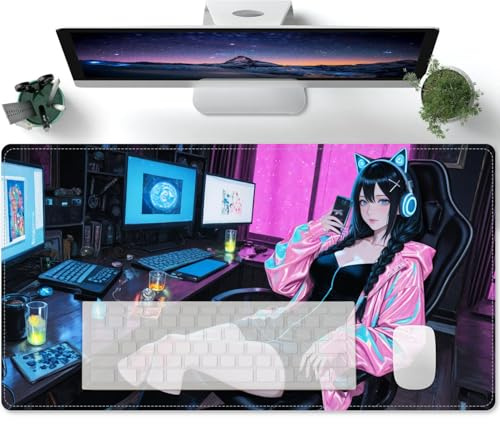 Mauspad Verlängertes großes Anime Mädchen XXL Mauspad Schreibtischauflage, genähte Kanten Mouse pad, rutschfeste Gummibasis, Gaming Mouspad 600x300x3mm