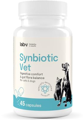 Lab-V Synbiotic Probiotika für Hunde und Katzen, 45 Probiotische Verdauungskapseln für Hunde und Katzen, mit Präbiotika, Nahrungsergänzungsmittel für Hund und Katze, Fermente, Milchsäure, Darm