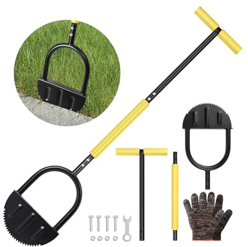 Joyoleder Rasenkantenstecher, 107cm Kantenschneider, Halbmond-Sägezahn Rasenkantenschneider, Langstieliges Kantenstecher Kantenmesser Rasen mit T-Griff, für Gehwege, Gartenkanten Hof, Beete