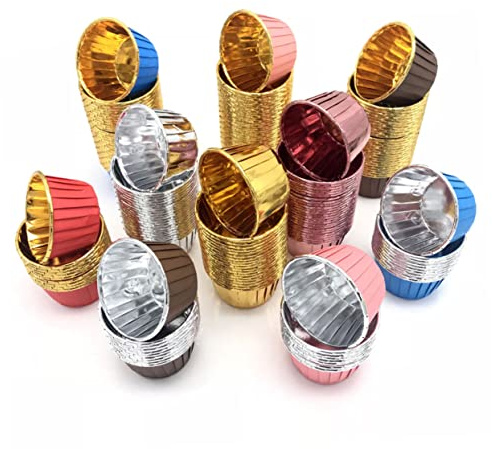 DINHEAROM 50 pezzi Pirottini Muffin Colorati in Alimentare Resistenti al Calore Rivestimento Alluminizzato Oro Dolci Frutta e Feste Stampo Dessert Usa e Getta Colore Casuale Colore Casuale
