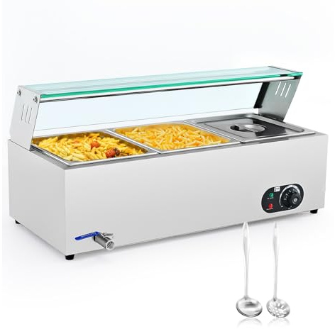 Scaldavivande elettrico commerciale a 3 vaschette, 1200 W, bagnomaria, e, tavolo da banco