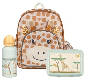 Sterntaler Kindergarten Set Giraffe Kaya – Unisex Multipack mit Giraffen-Motiv – Enthält Kinderrucksack mit Kühlfunktion, Brotdose und Trinkflasche – Farbe Goldbraun