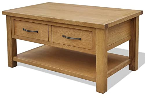 Couchtisch 88x53x45 cm Massivholz Eiche, lackiert, mit großer Schublade, rustikaler Stil, praktischer Stauraum für Wohnzimmer, natürliche Holzfarbe
