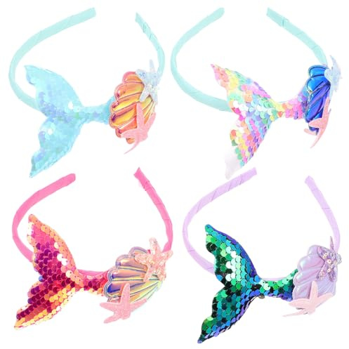 VICASKY 4 Stück Teiliges Meerjungfrau Glitzer Haarreifen für Mädchen Bunte Pailletten Haaraccessoires Bequeme Kopfbänder für Party Haarschmuck Langlebig und Sicher Kostüm Zubehör